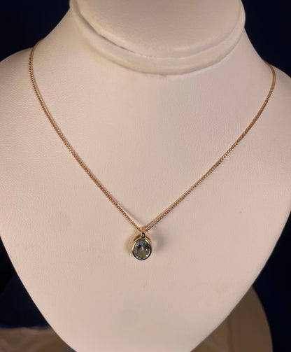 9ct Yellow Gold Oval Aquamarine Pendant Necklace