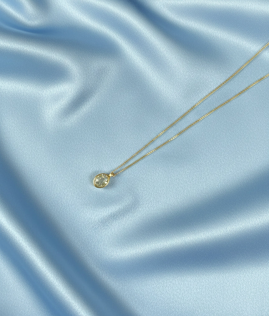 9ct Yellow Gold Oval Aquamarine Pendant Necklace