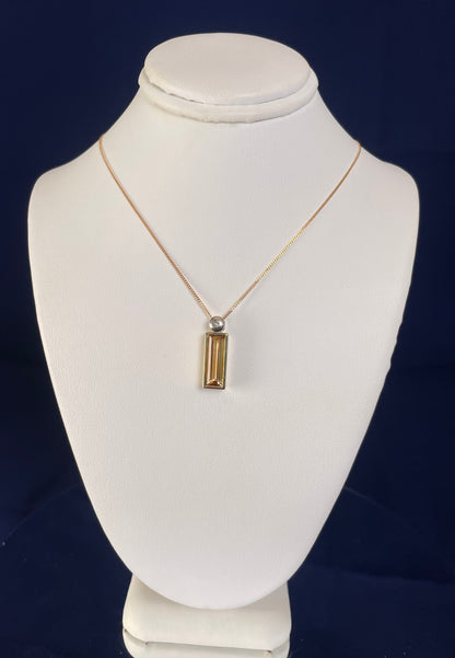 9ct Yellow Gold Baguette Citrine & White Gold Bale with One Diamond Pendant Necklace
