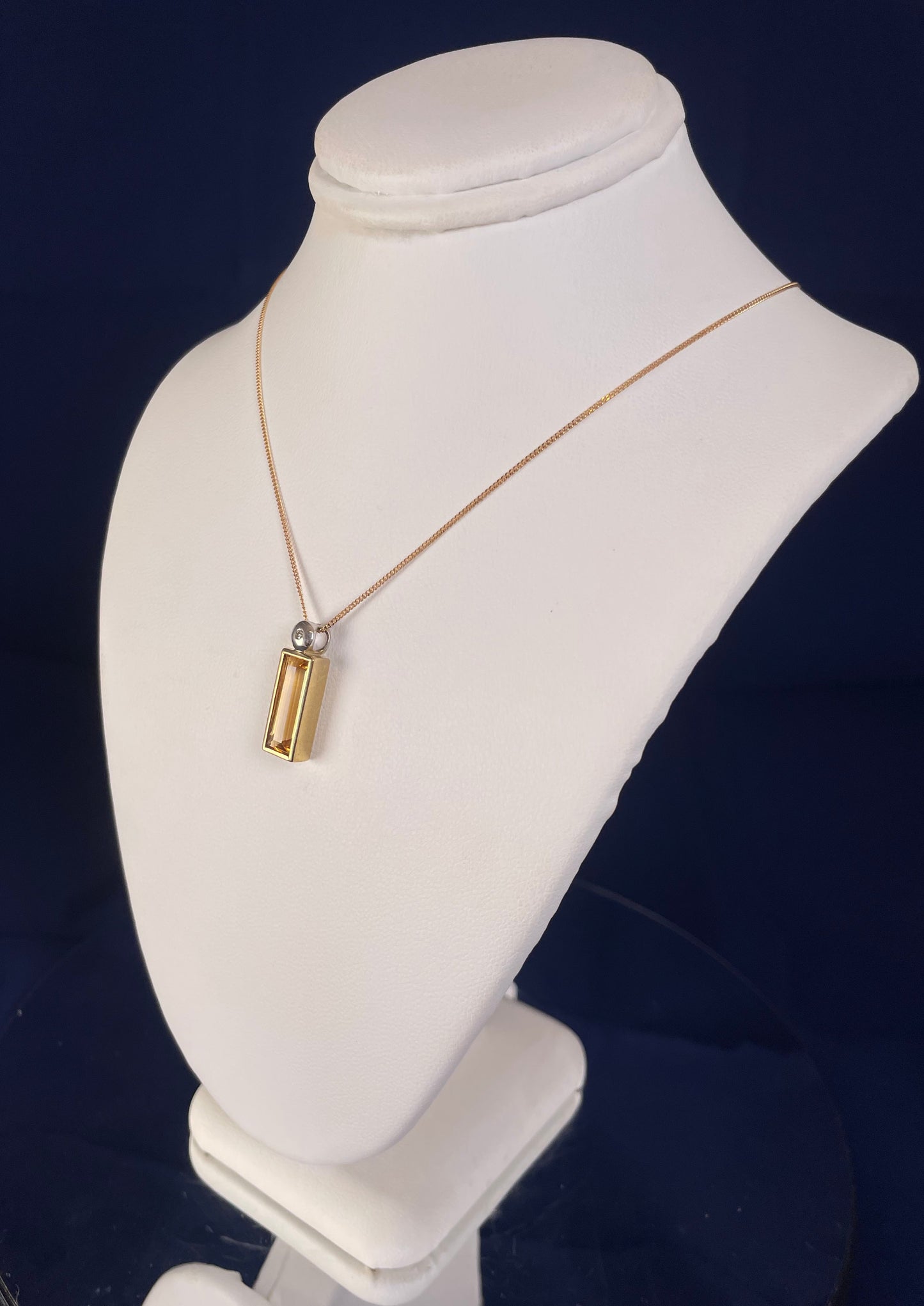 9ct Yellow Gold Baguette Citrine & White Gold Bale with One Diamond Pendant Necklace