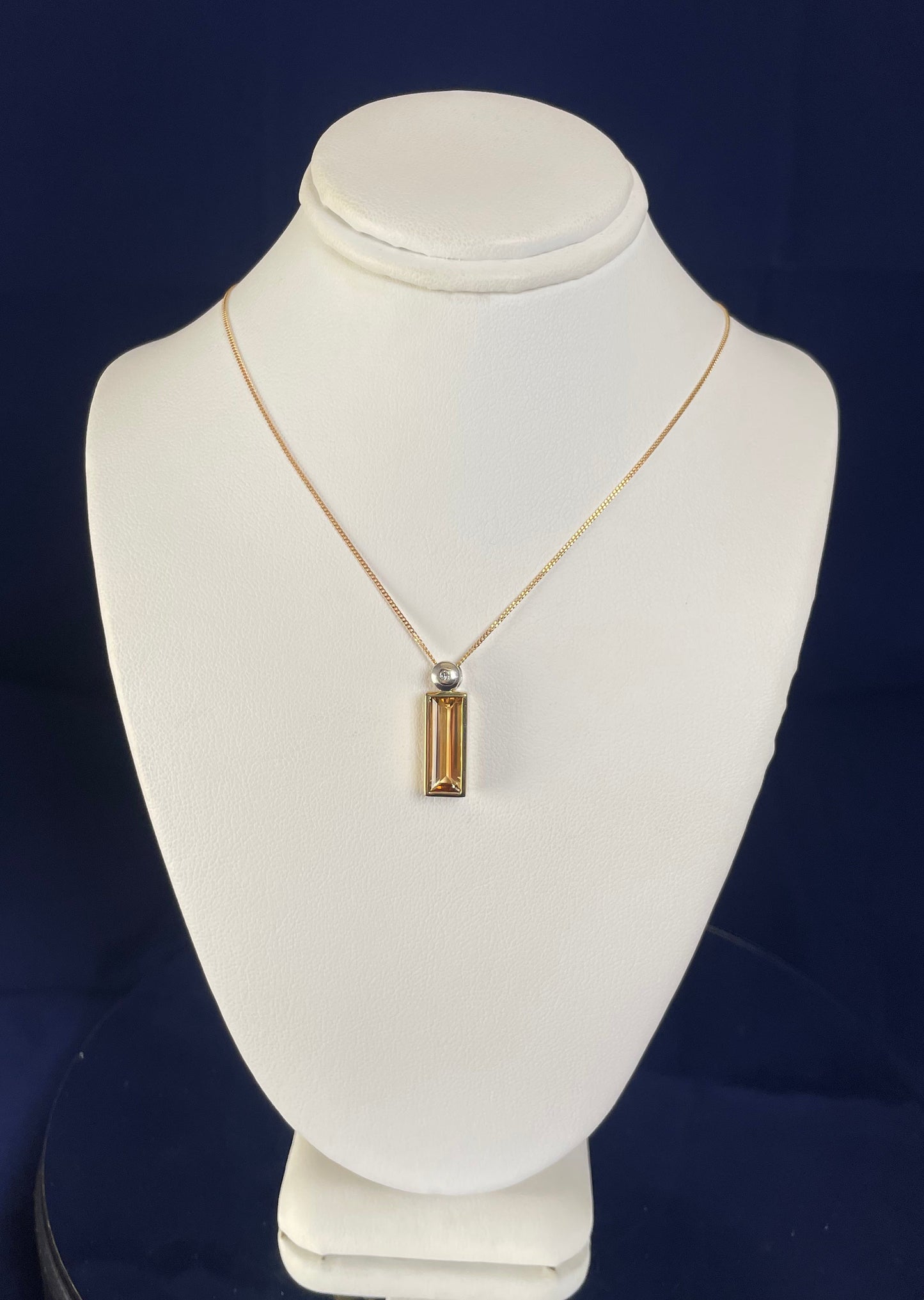 9ct Yellow Gold Baguette Citrine & White Gold Bale with One Diamond Pendant Necklace