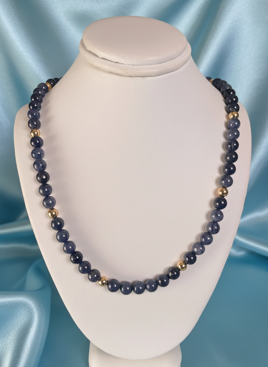 Sapphire & 9ct Yellow Gold Beaded Necklace