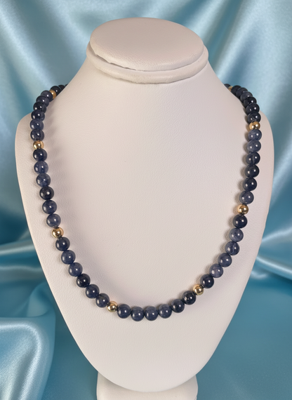 Sapphire & 9ct Yellow Gold Beaded Necklace