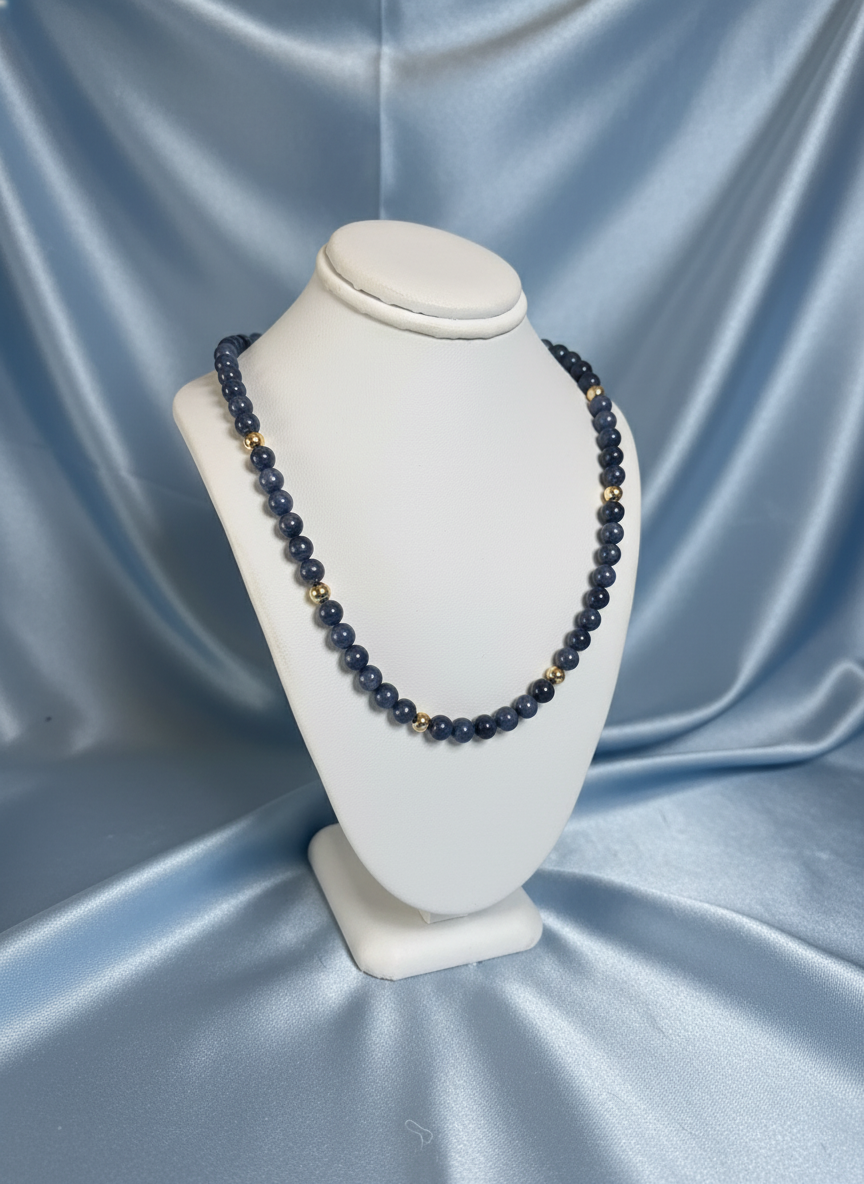 Sapphire & 9ct Yellow Gold Beaded Necklace