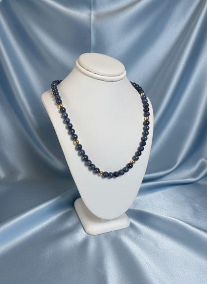 Sapphire & 9ct Yellow Gold Beaded Necklace