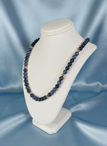Sapphire & 9ct Yellow Gold Beaded Necklace
