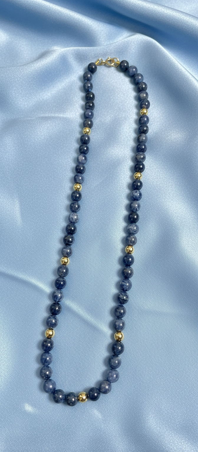 Sapphire & 9ct Yellow Gold Beaded Necklace