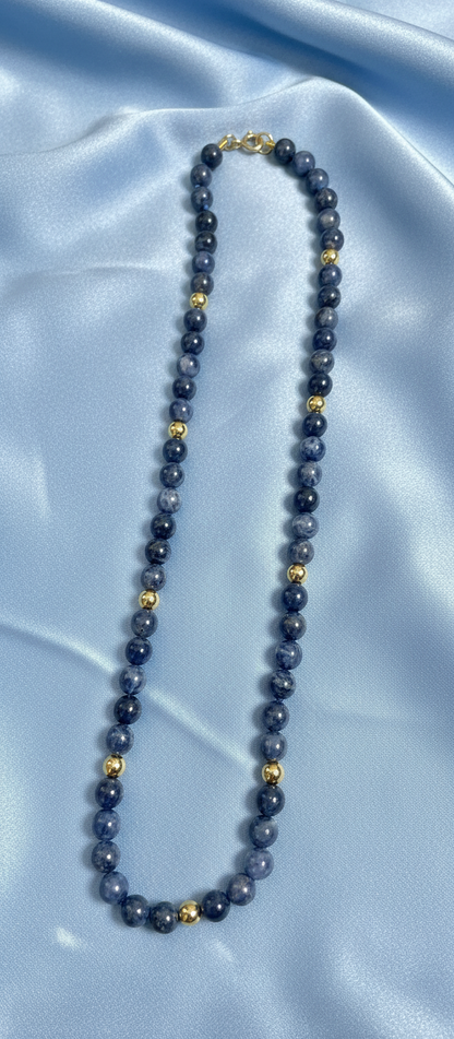 Sapphire & 9ct Yellow Gold Beaded Necklace
