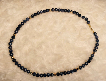 Sapphire & 9ct Yellow Gold Beaded Necklace