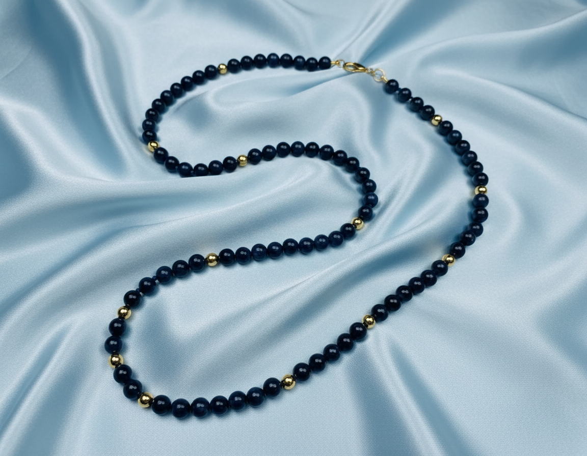 Sapphire & 9ct Yellow Gold Beaded Necklace