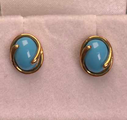 9ct Yellow Gold Oval Cabochon Turquoise Stud Earring