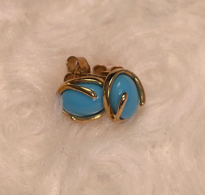 9ct Yellow Gold Oval Cabochon Turquoise Stud Earring