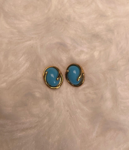 9ct Yellow Gold Oval Cabochon Turquoise Stud Earring