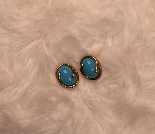 9ct Yellow Gold Oval Cabochon Turquoise Stud Earring