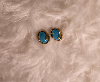 9ct Yellow Gold Oval Cabochon Turquoise Stud Earring