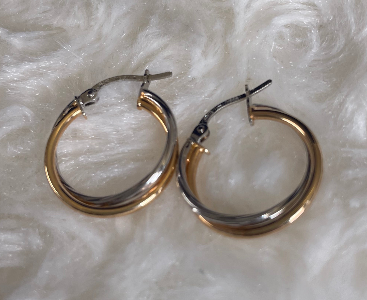 9ct White & Yellow Gold Russian Hoop Earrings