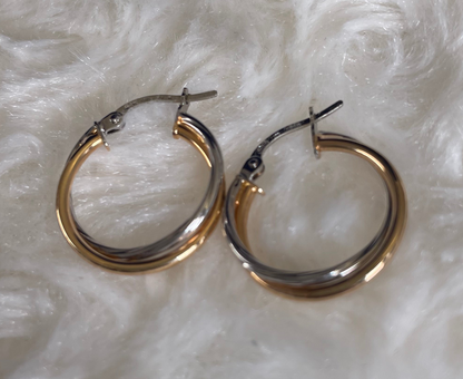 9ct White & Yellow Gold Russian Hoop Earrings