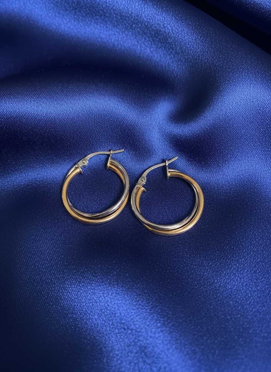9ct White & Yellow Gold Russian Hoop Earrings