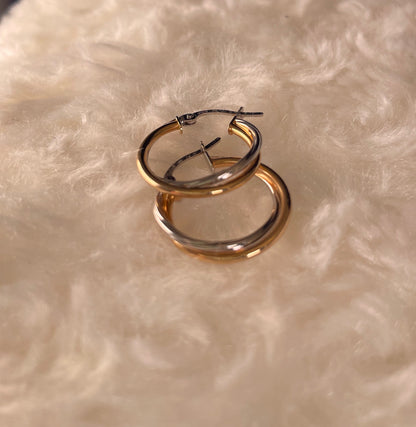 9ct White & Yellow Gold Russian Hoop Earrings