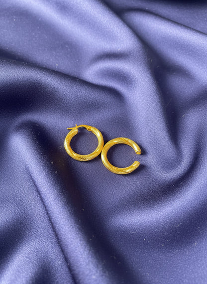 9ct Yellow Gold Patterned Matte Finish Hoop Earrings