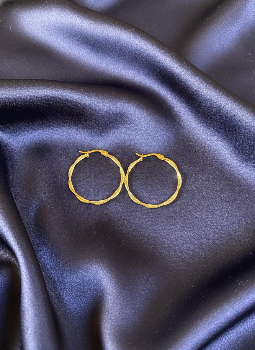 9ct White & Yellow Gold Twisted Wire Hoop Earrings