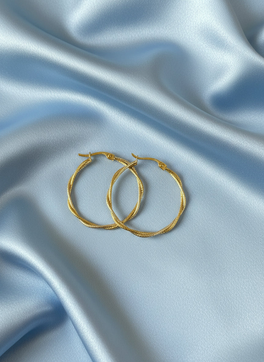 9ct White & Yellow Gold Twisted Wire Hoop Earrings