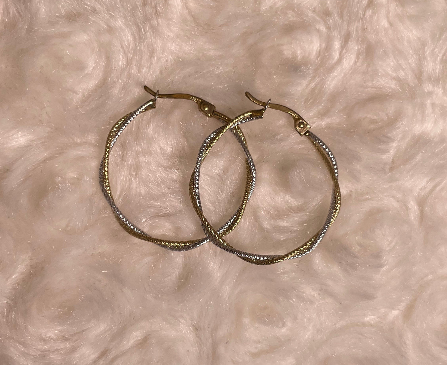 9ct White & Yellow Gold Twisted Wire Hoop Earrings