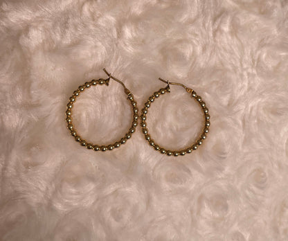 9ct Yellow Gold Beaded Hoop Earrings