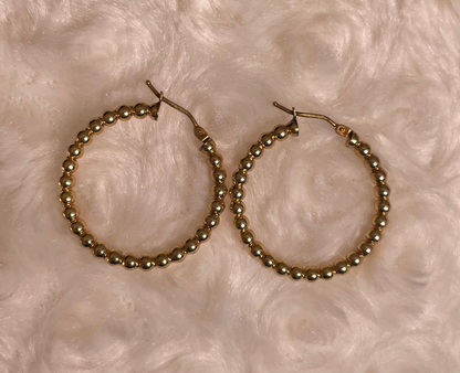 9ct Yellow Gold Beaded Hoop Earrings