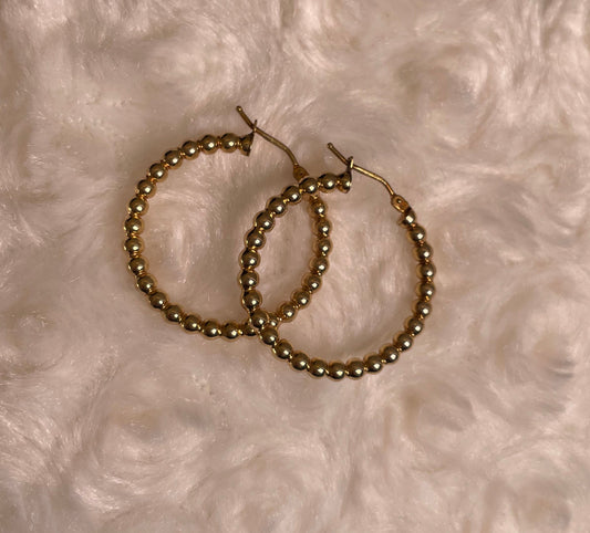 9ct Yellow Gold Beaded Hoop Earrings