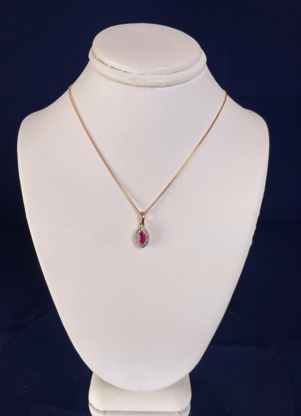 9ct Yellow Gold Marquise Ruby & Diamond Pendant Necklace