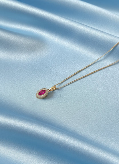 9ct Yellow Gold Marquise Ruby & Diamond Pendant Necklace
